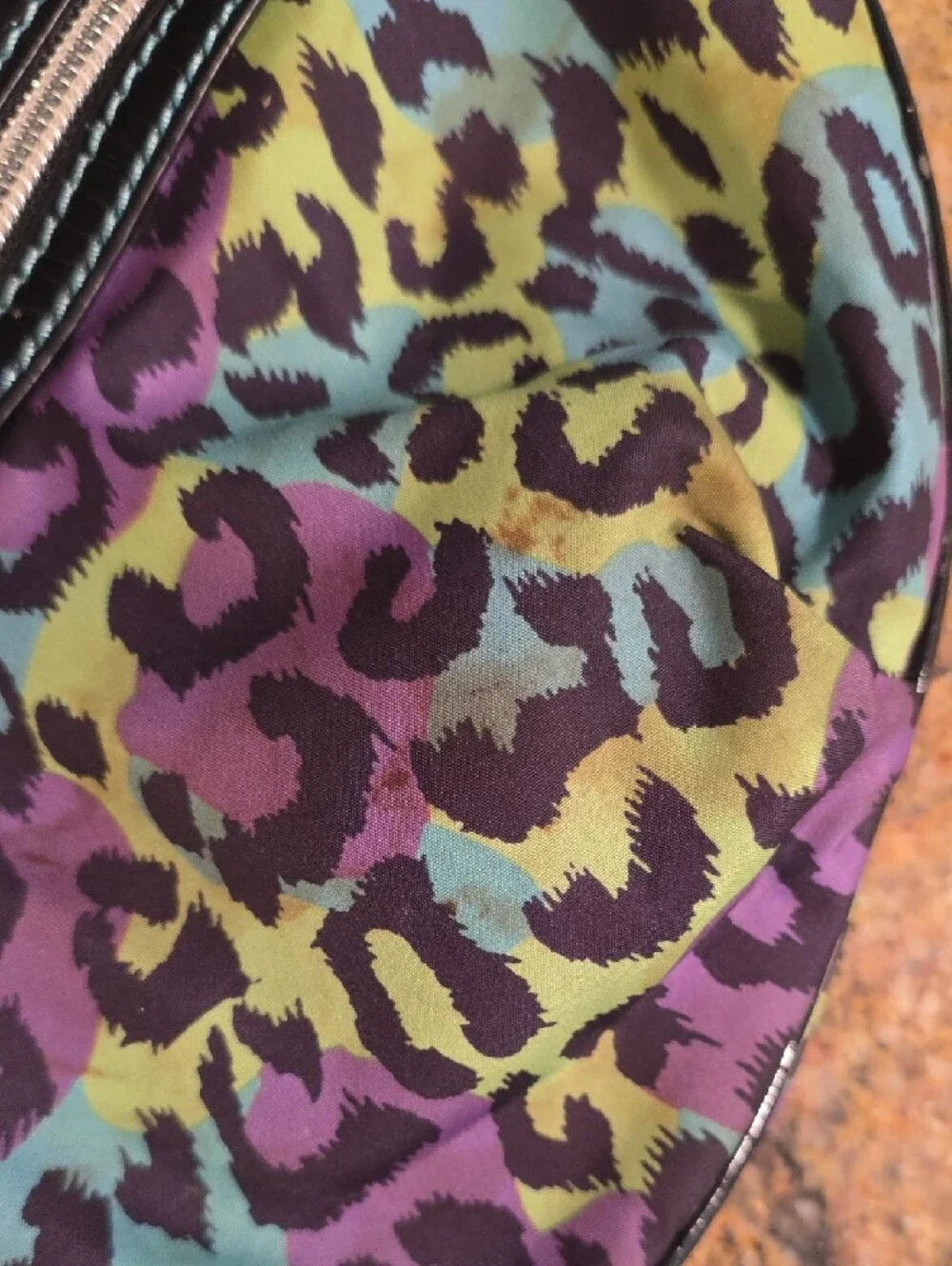 Betseyville Betsey Johnso Purple Multi Leopard Print Hobo with Black Patent Trim